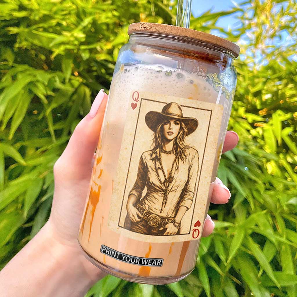 Funny Western Valentine Cowgirl Queen of Hearts Card Glass Can TS11 Black Print Your Wear