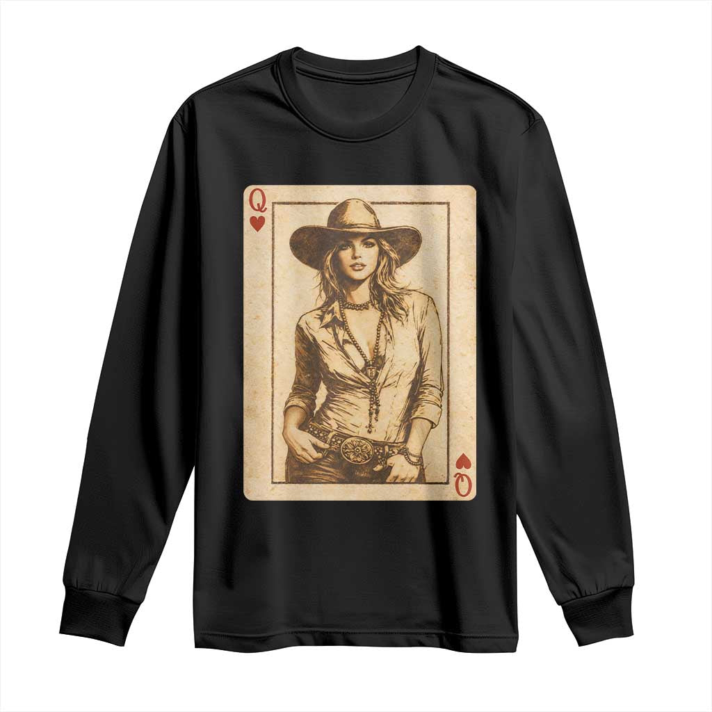 Funny Western Valentine Cowgirl Queen of Hearts Card Long Sleeve Shirt TS11 Black Print Your Wear