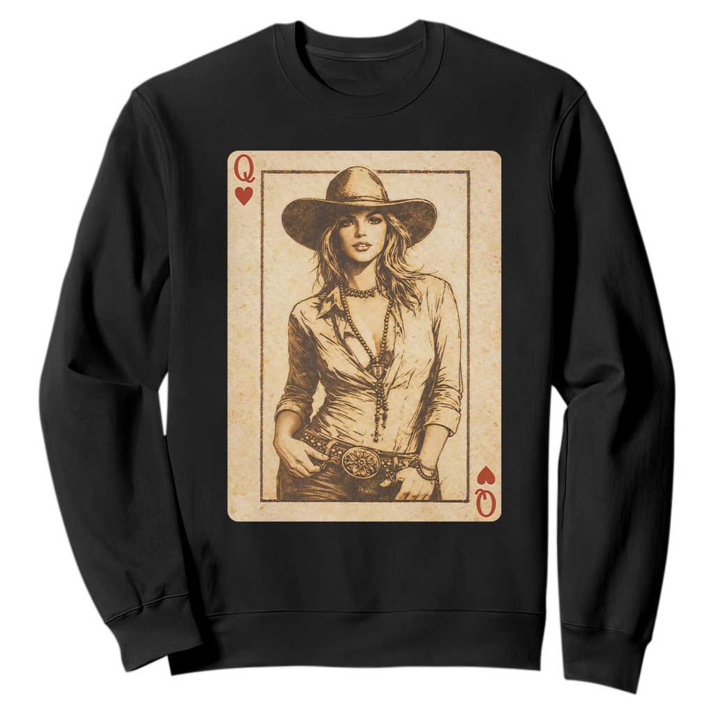 Funny Western Valentine Cowgirl Queen of Hearts Card Sweatshirt TS11 Black Print Your Wear