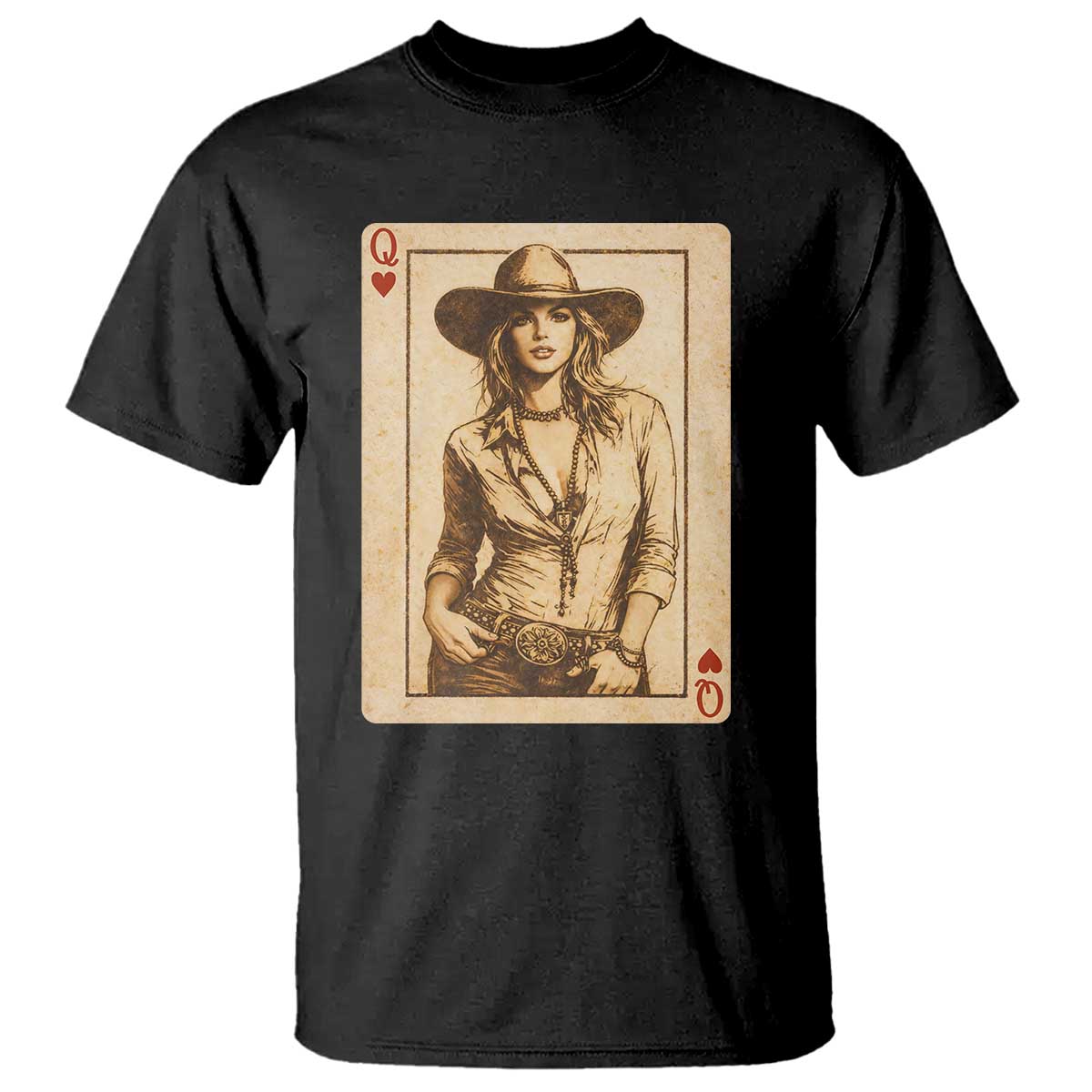 Funny Western Valentine Cowgirl Queen of Hearts Card T Shirt TS11 Black Print Your Wear