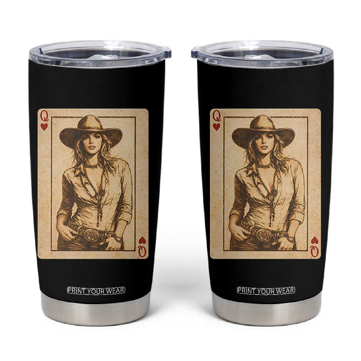 Funny Western Valentine Cowgirl Queen of Hearts Card Tumbler Cup TS11 Black Print Your Wear
