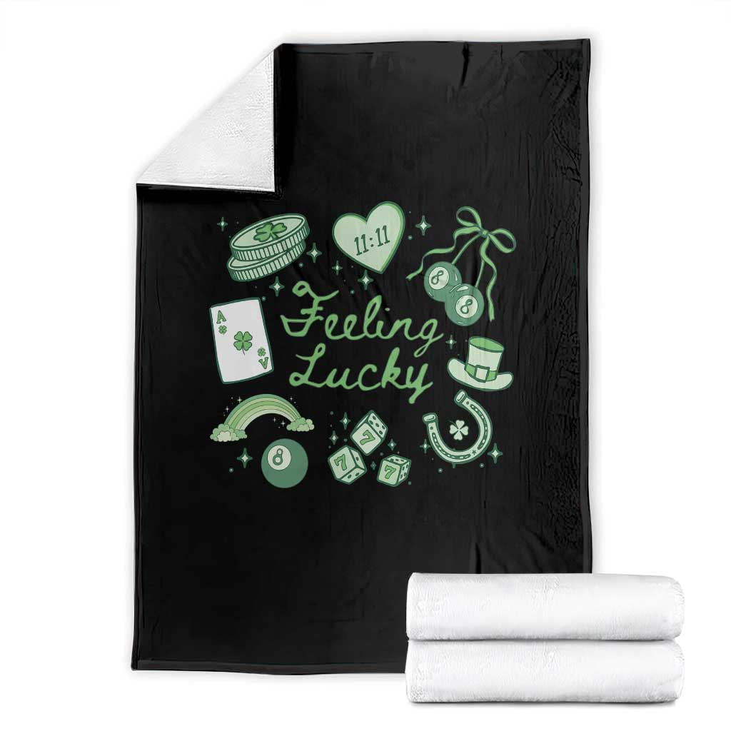 Feeling Lucky St Patricks Day Coquette Shamrock Throw Blanket TS11 Black Print Your Wear