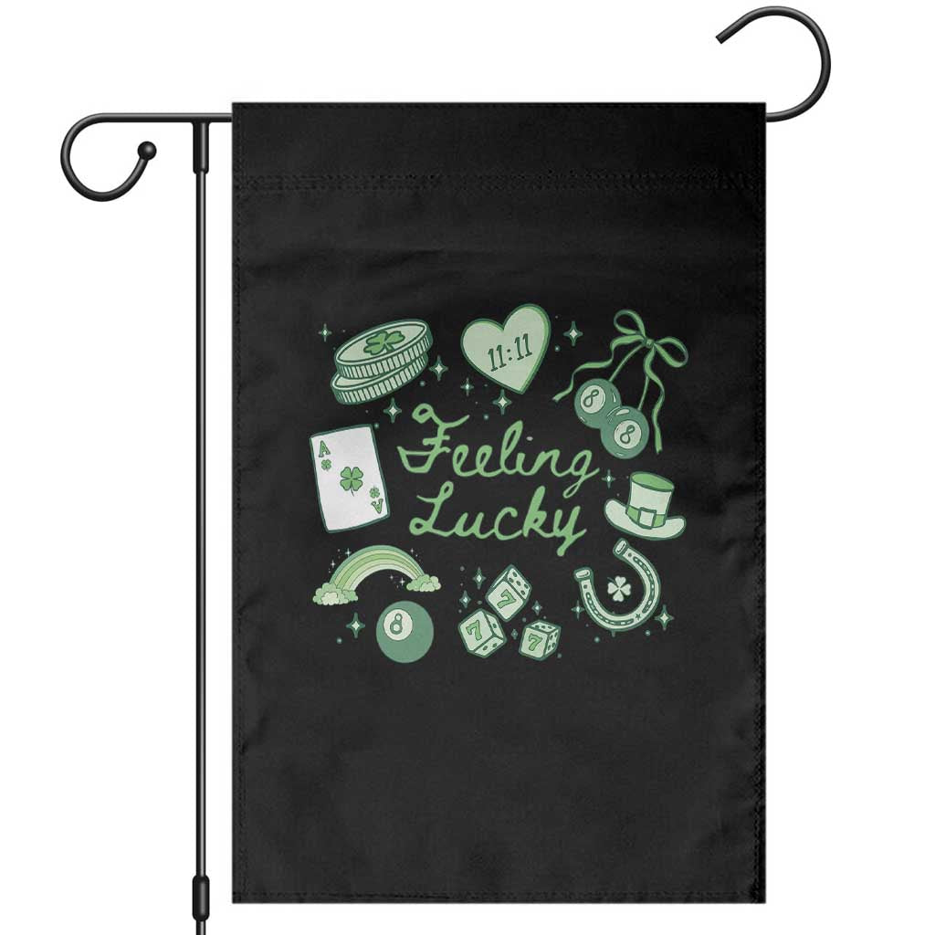 Feeling Lucky St Patricks Day Coquette Shamrock Garden Flag TS11 Black Print Your Wear