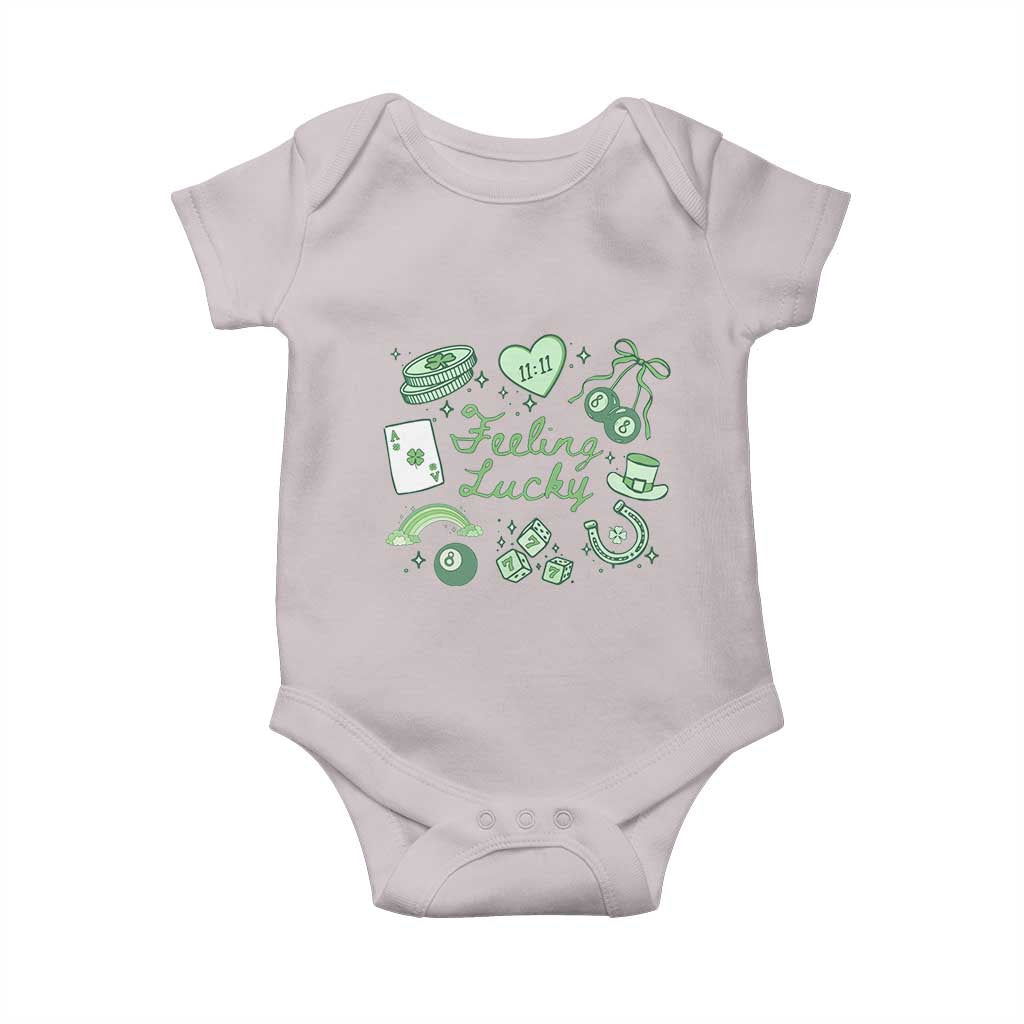 Feeling Lucky St Patricks Day Coquette Shamrock Baby Onesie TS11 Ice Gray Print Your Wear