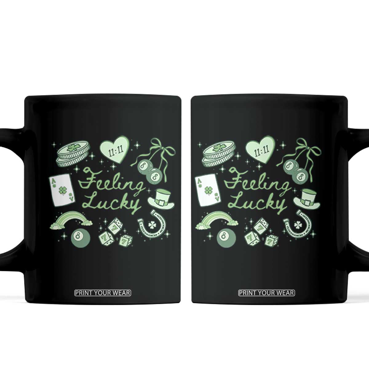 Feeling Lucky St Patricks Day Coquette Shamrock Coffee Mug TS11 Black Print Your Wear