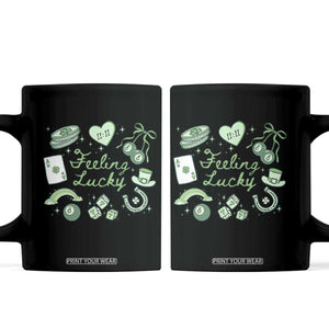 Feeling Lucky St Patricks Day Coquette Shamrock Coffee Mug TS11 Black Print Your Wear