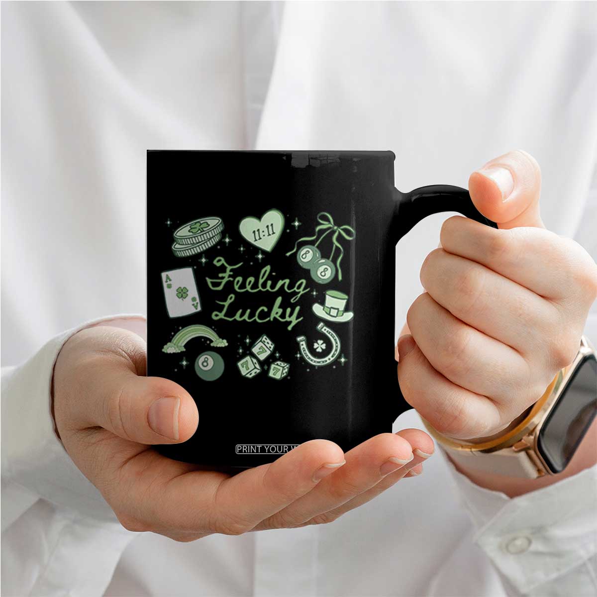 Feeling Lucky St Patricks Day Coquette Shamrock Coffee Mug TS11 Print Your Wear