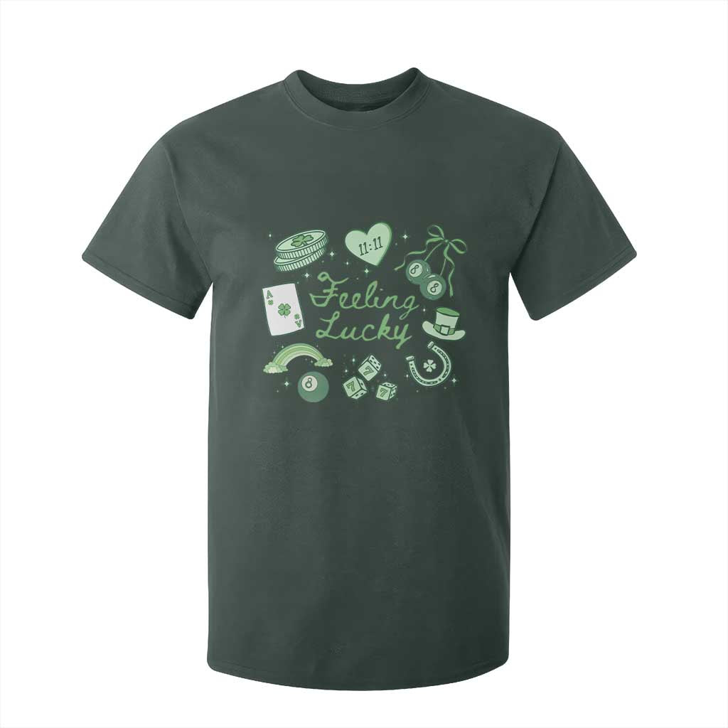 Feeling Lucky St Patricks Day Coquette Shamrock T Shirt For Kid TS11 Dark Forest Green Print Your Wear