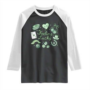 Feeling Lucky St Patricks Day Coquette Shamrock Raglan Shirt TS11 Black White Print Your Wear