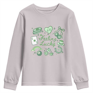Feeling Lucky St Patricks Day Coquette Shamrock Youth Sweatshirt TS11 Ice Gray Print Your Wear