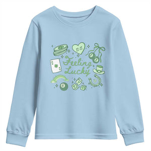 Feeling Lucky St Patricks Day Coquette Shamrock Youth Sweatshirt TS11 Light Blue Print Your Wear