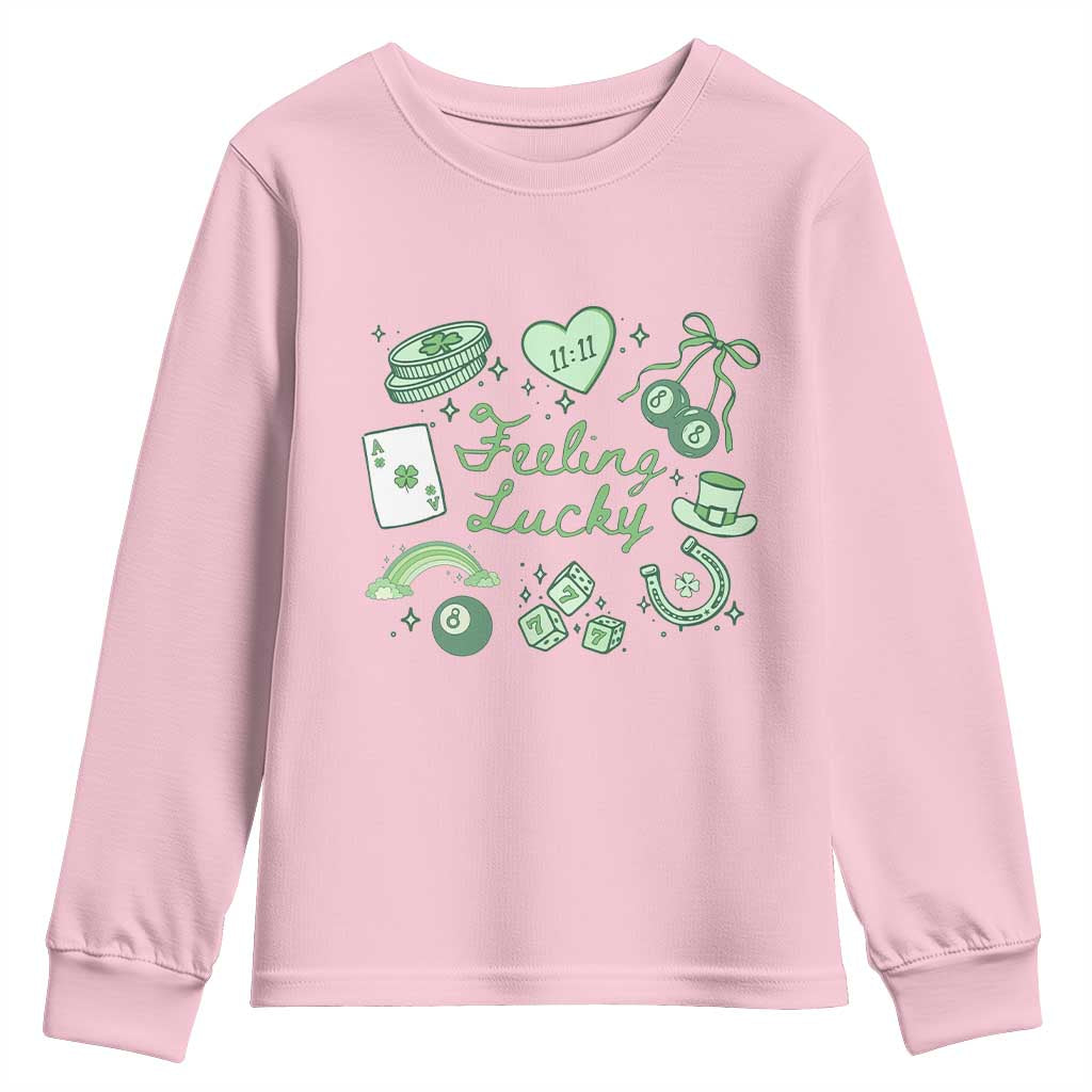 Feeling Lucky St Patricks Day Coquette Shamrock Youth Sweatshirt TS11 Light Pink Print Your Wear