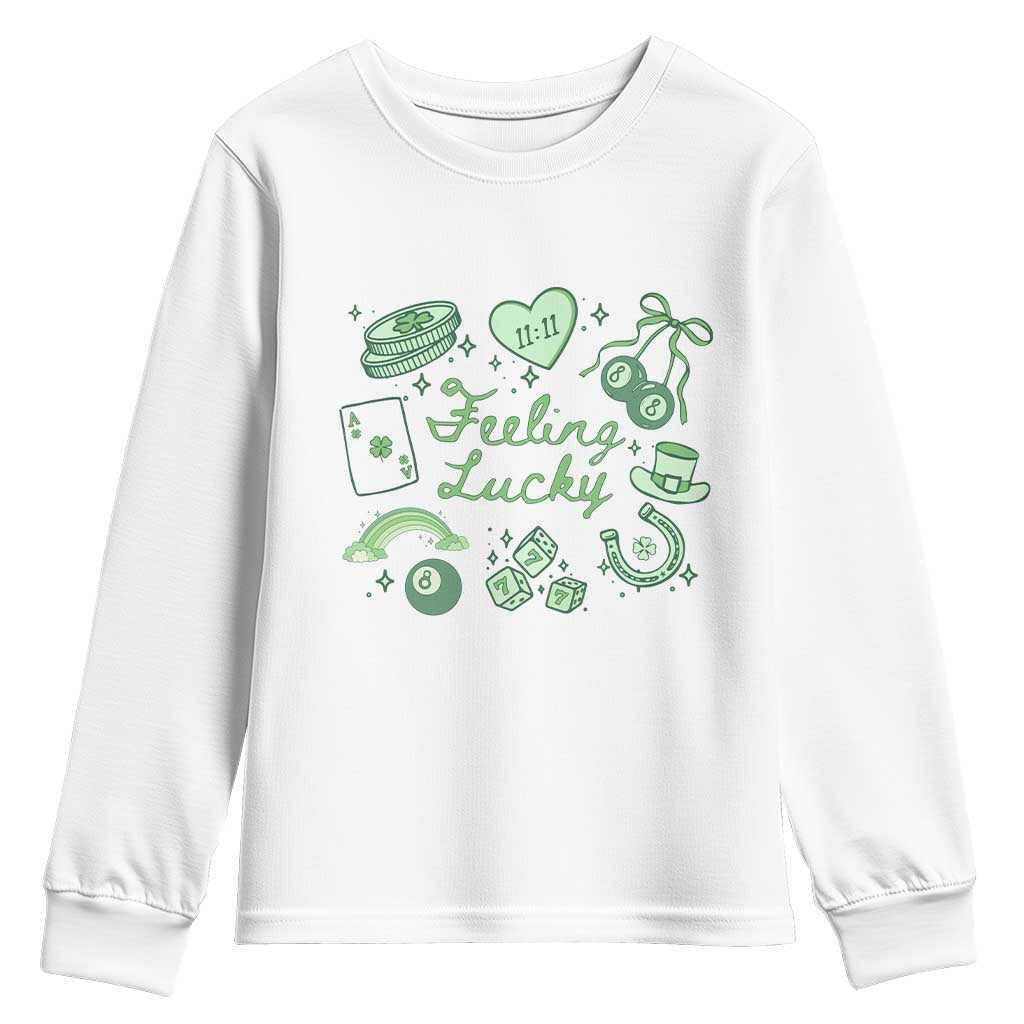 Feeling Lucky St Patricks Day Coquette Shamrock Youth Sweatshirt TS11 White Print Your Wear