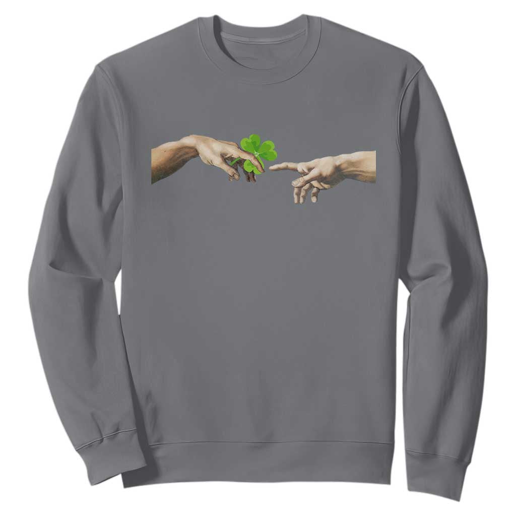 Funny St Patricks Day Shamrock The Creation of Adam Meme Sweatshirt TS11 Charcoal Print Your Wear