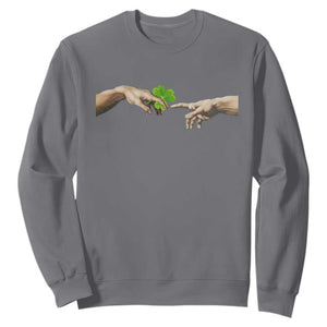 Funny St Patricks Day Shamrock The Creation of Adam Meme Sweatshirt TS11 Charcoal Print Your Wear