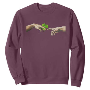 Funny St Patricks Day Shamrock The Creation of Adam Meme Sweatshirt TS11 Maroon Print Your Wear