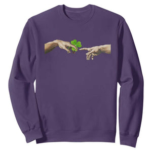 Funny St Patricks Day Shamrock The Creation of Adam Meme Sweatshirt TS11 Purple Print Your Wear