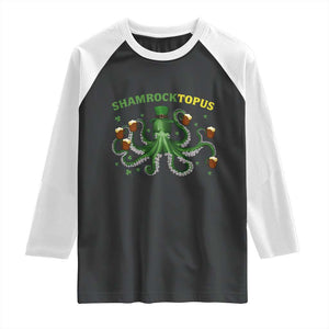 Funny St Patrick's Day Octopus Shamrocktopus Raglan Shirt Irish Beer Mug TS11 Black White Print Your Wear