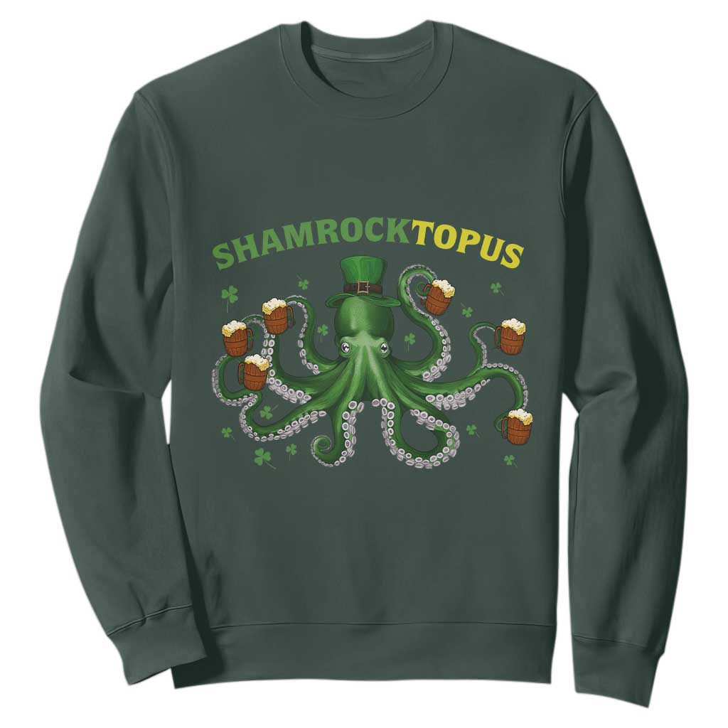 Funny St Patrick's Day Octopus Shamrocktopus Sweatshirt Irish Beer Mug TS11 Dark Forest Green Print Your Wear