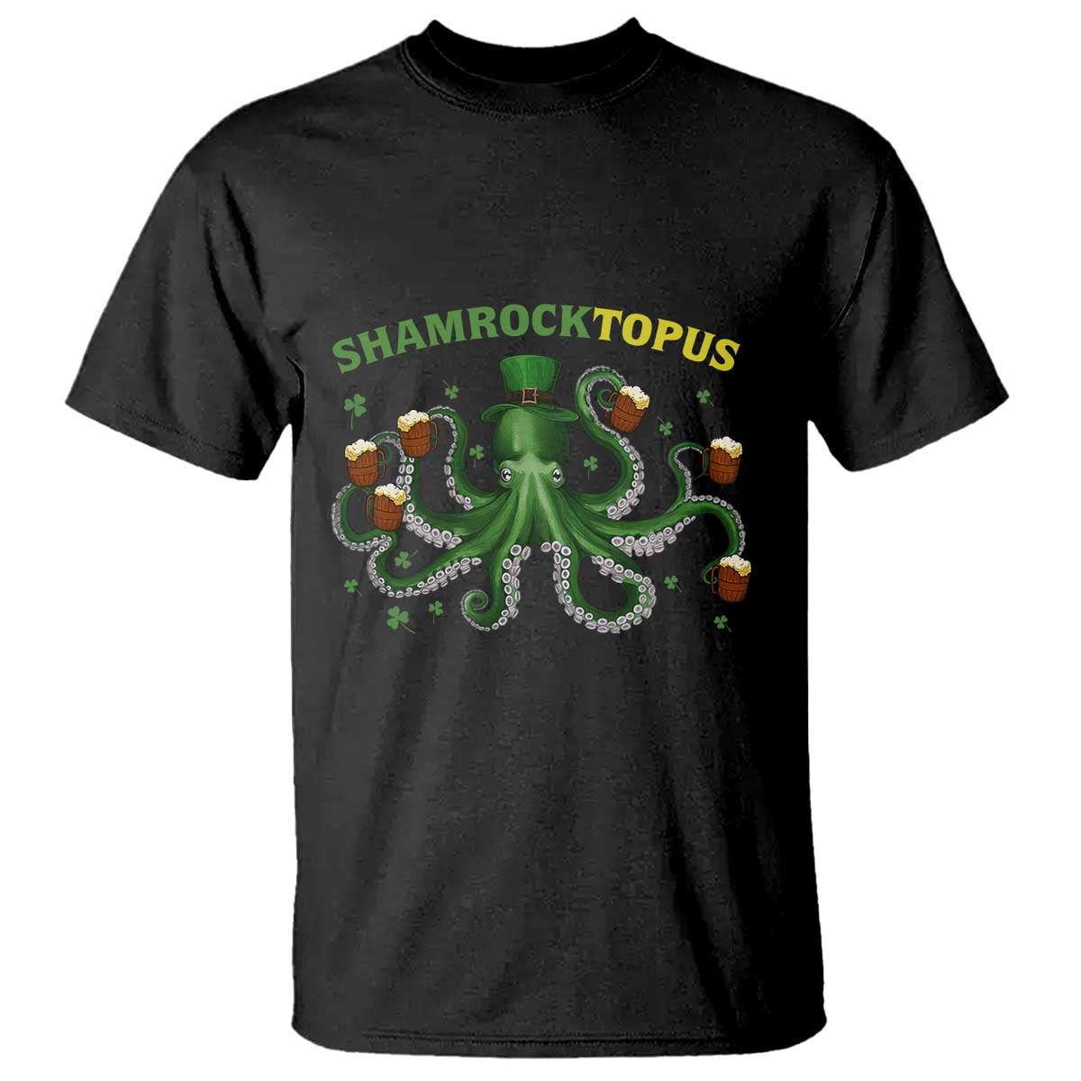 Funny St Patrick's Day Octopus Shamrocktopus T Shirt Irish Beer Mug TS11 Black Print Your Wear