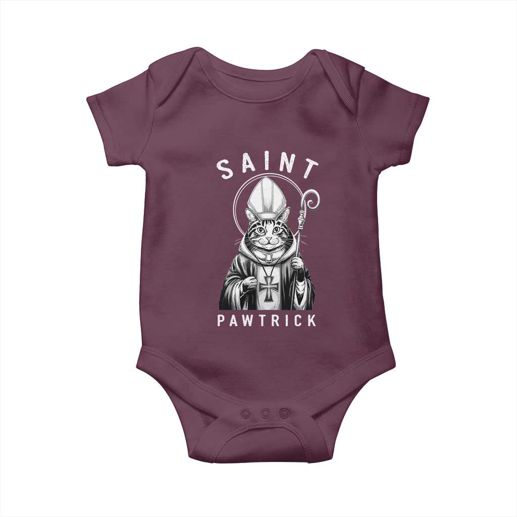 Funny St Patrick's Day Cat Baby Onesie Saint Pawtrick TS11 Maroon Print Your Wear