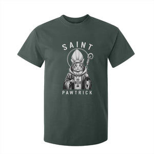 Funny St Patrick's Day Cat T Shirt For Kid Saint Pawtrick TS11 Dark Forest Green Print Your Wear
