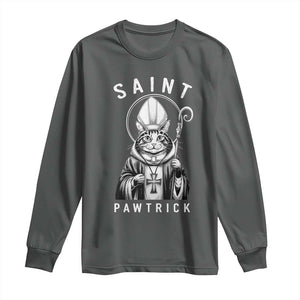 Funny St Patrick's Day Cat Long Sleeve Shirt Saint Pawtrick TS11 Dark Heather Print Your Wear