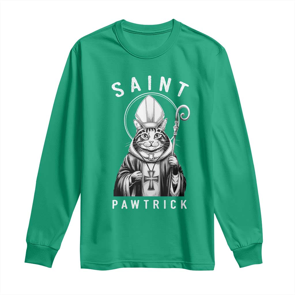 Funny St Patrick's Day Cat Long Sleeve Shirt Saint Pawtrick TS11 Irish Green Print Your Wear