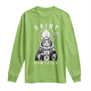 Funny St Patrick's Day Cat Long Sleeve Shirt Saint Pawtrick TS11 Lime Print Your Wear