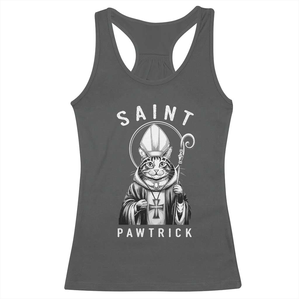 Funny St Patrick's Day Cat Racerback Tank Top Saint Pawtrick TS11 Dark Heather Print Your Wear