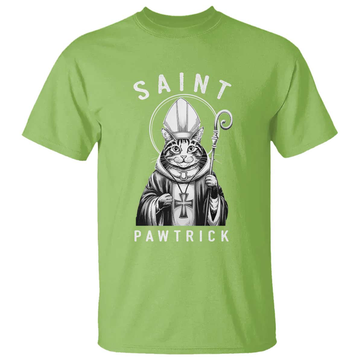 Funny St Patrick's Day Cat T Shirt Saint Pawtrick TS11 Lime Print Your Wear