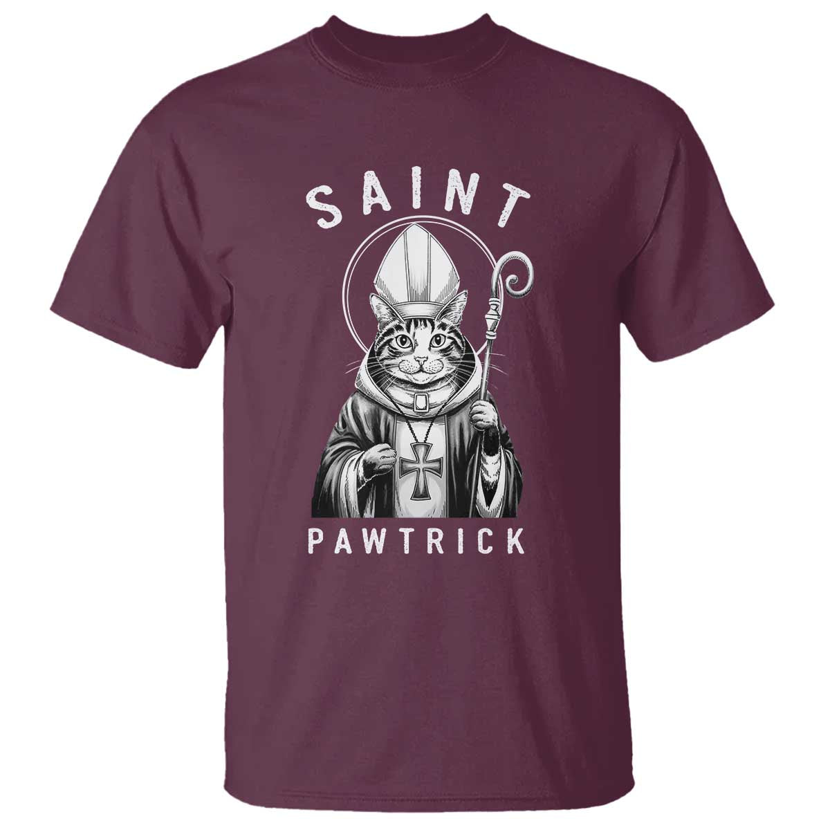 Funny St Patrick's Day Cat T Shirt Saint Pawtrick TS11 Maroon Print Your Wear
