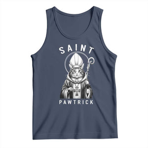 Funny St Patrick's Day Cat Tank Top Saint Pawtrick TS11 Navy Print Your Wear