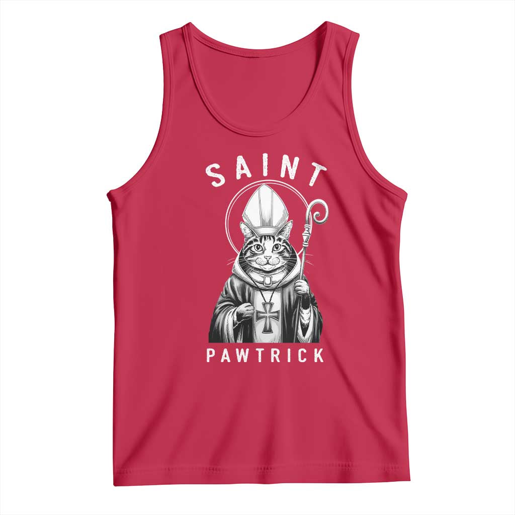 Funny St Patrick's Day Cat Tank Top Saint Pawtrick TS11 Red Print Your Wear