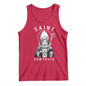 Funny St Patrick's Day Cat Tank Top Saint Pawtrick TS11 Red Print Your Wear