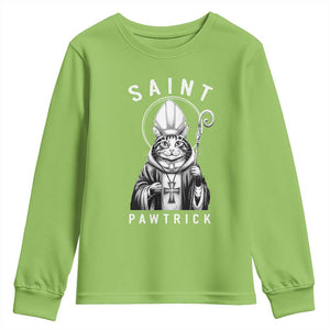 Funny St Patrick's Day Cat Youth Sweatshirt Saint Pawtrick TS11 Lime Print Your Wear