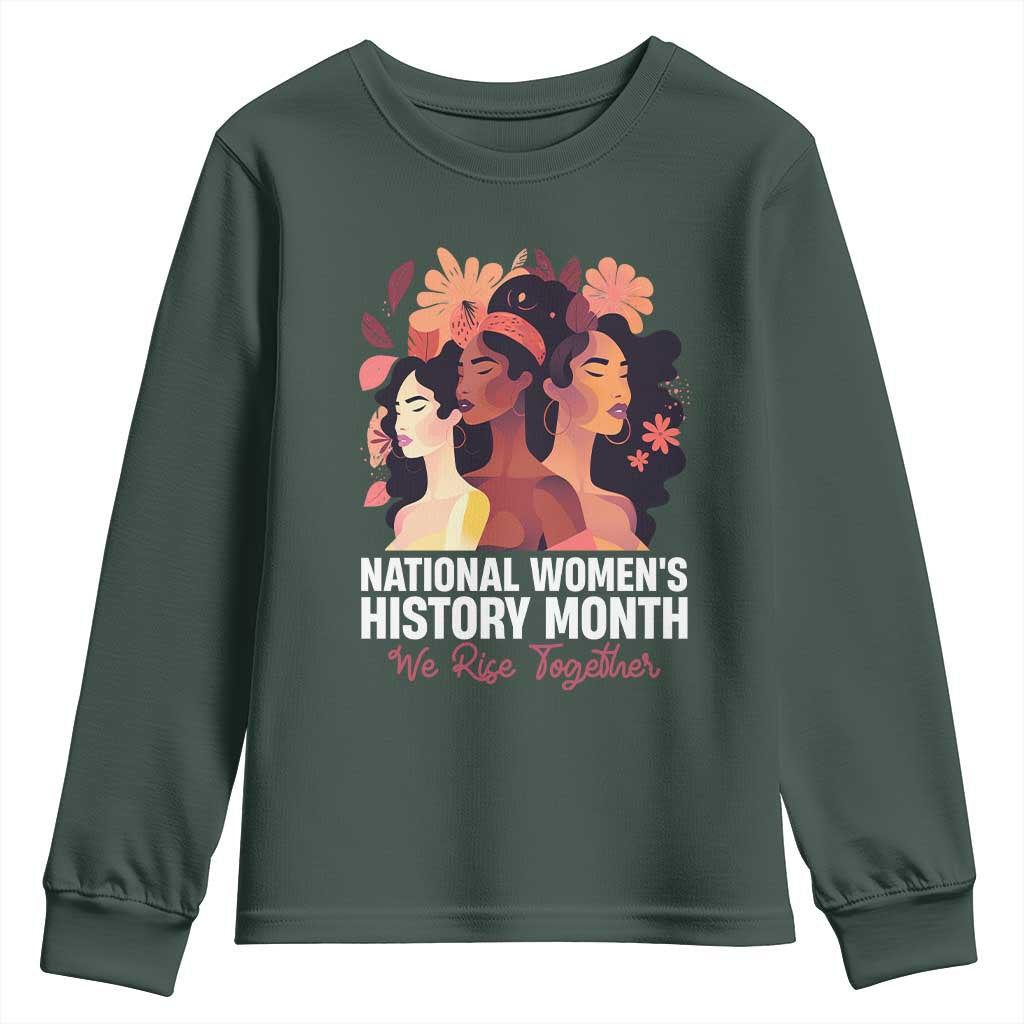 National Women's History Month We Rise Together Youth Sweatshirt TS11 Dark Forest Green Print Your Wear