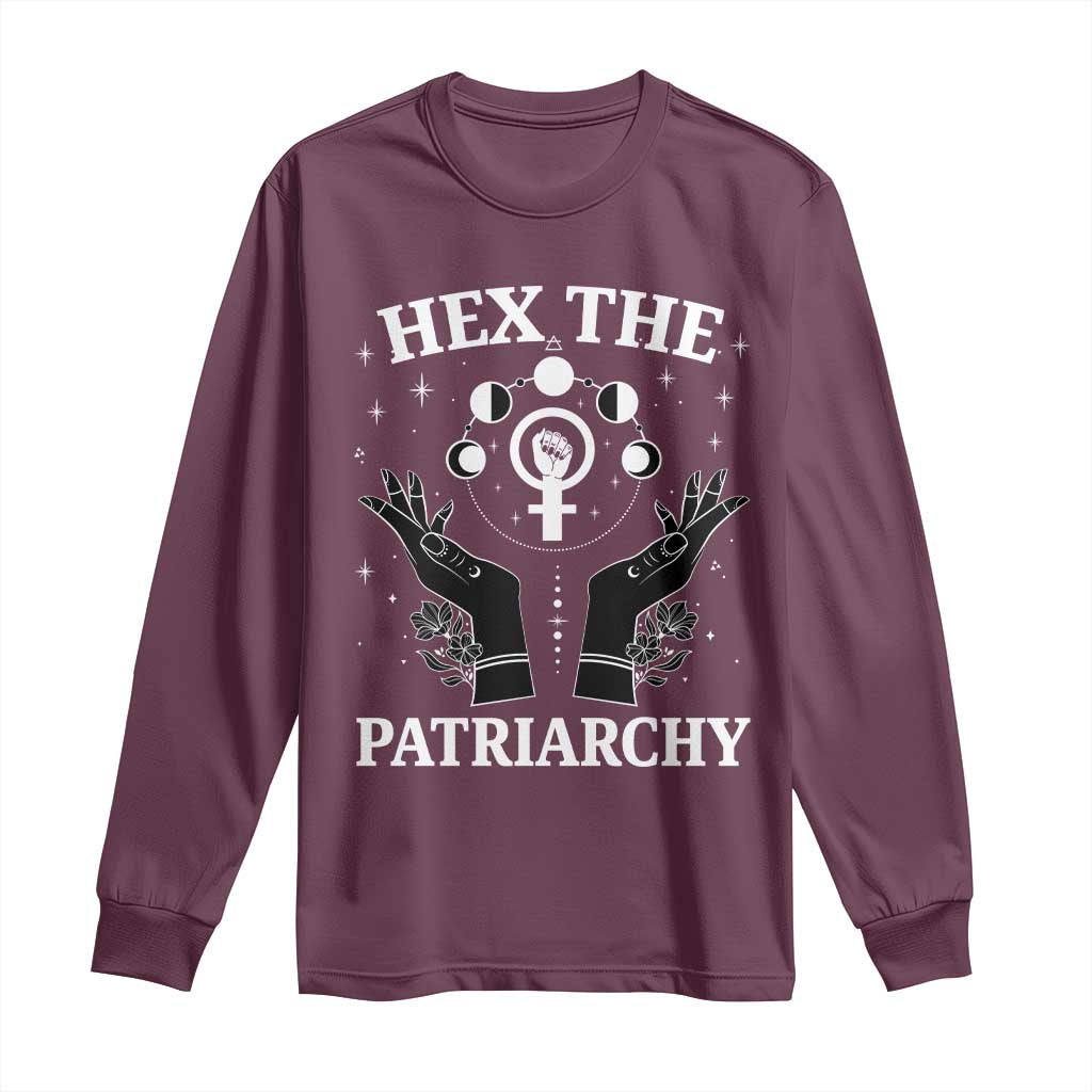 Hex The Patriarchy Long Sleeve Shirt Feminist Witch Female Symbol TS11 Maroon Print Your Wear