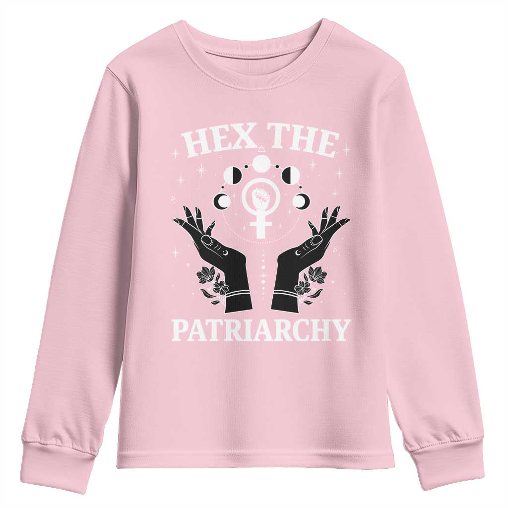 Hex The Patriarchy Youth Sweatshirt Feminist Witch Female Symbol TS11 Light Pink Print Your Wear