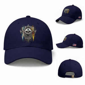 Scottish Warrior Baseball Cap Vintage Skull Celtic Cross Scottish Lion Rampant Flag TS11 Baseball Cap Universal Fit Dark Blue Print Your Wear