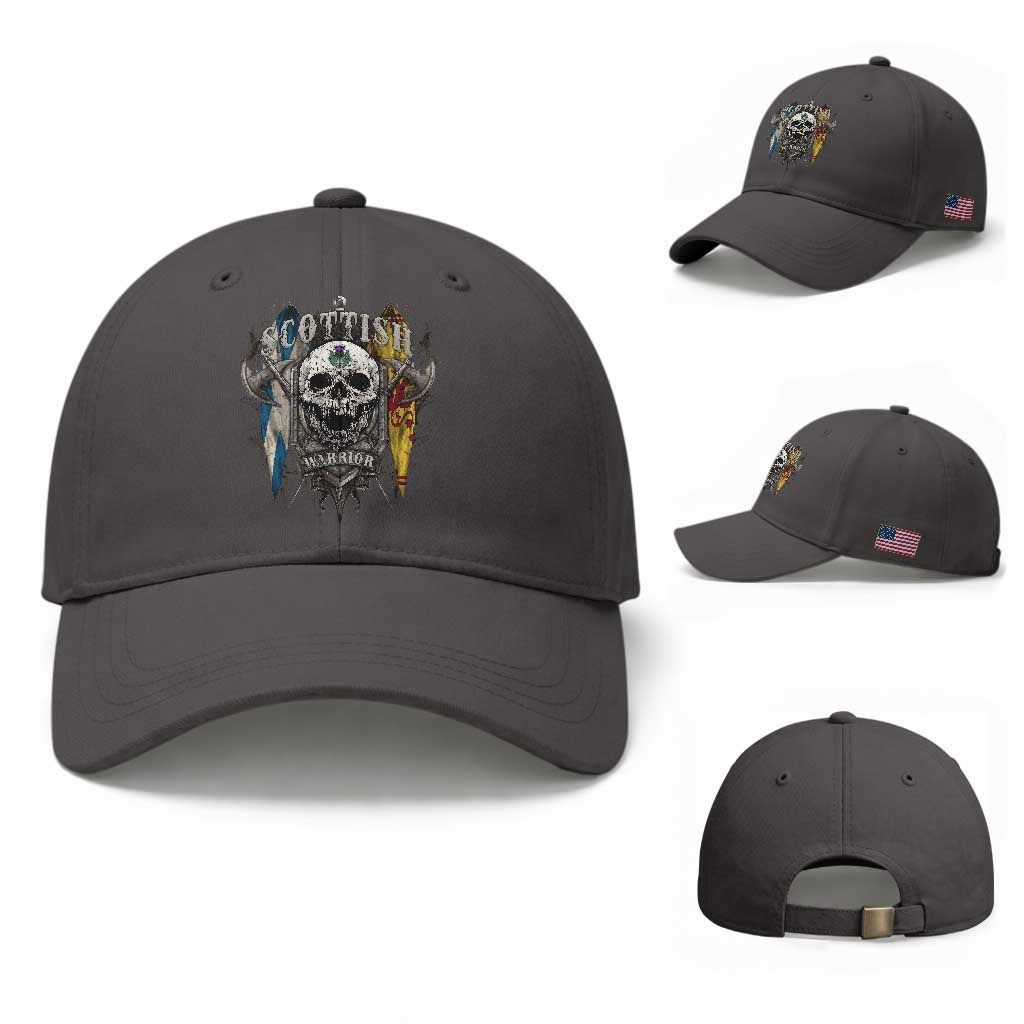 Scottish Warrior Baseball Cap Vintage Skull Celtic Cross Scottish Lion Rampant Flag TS11 Baseball Cap Universal Fit Dark Gray Print Your Wear