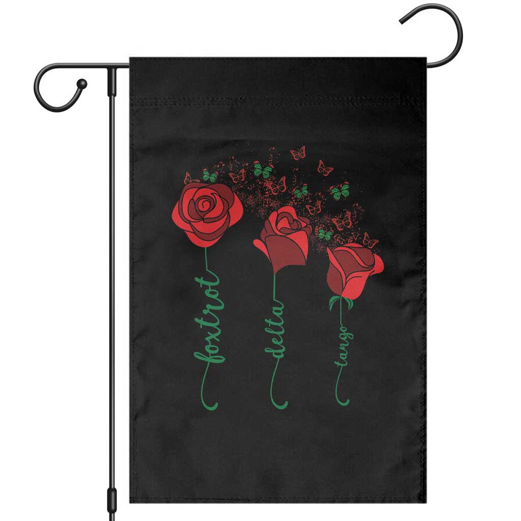 Funny Foxtrot Delta Tango Garden Flag Vintage Rose Flowers Butterfly TS11 Black Print Your Wear
