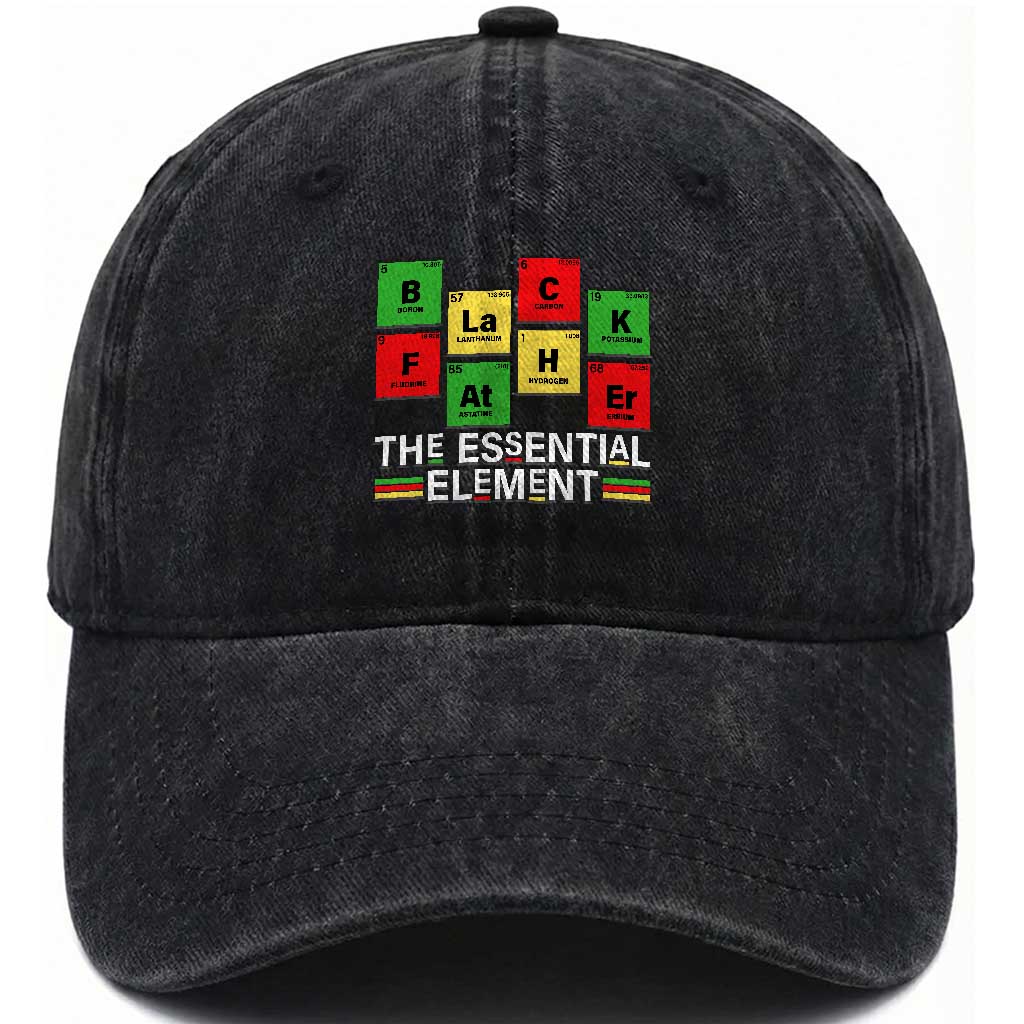 Black Father The Essential Element Washed Cotton Baseball Cap Father's Day Juneteenth Chemistry Periodic Table TS11 Print Your Wear