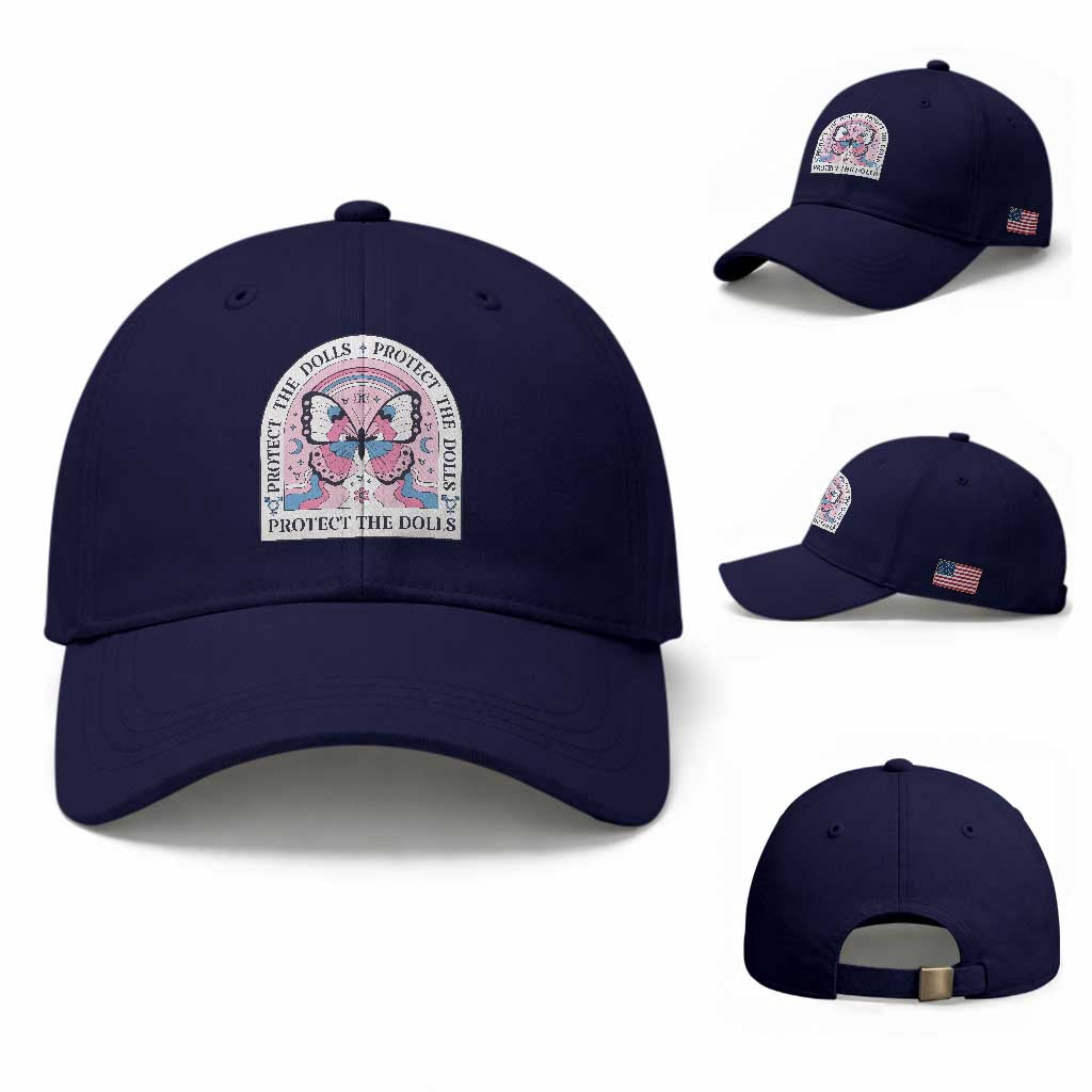 Protect The Dolls Baseball Cap Trans Women Pride Month Butterfly TS11 Baseball Cap Universal Fit Dark Blue Print Your Wear