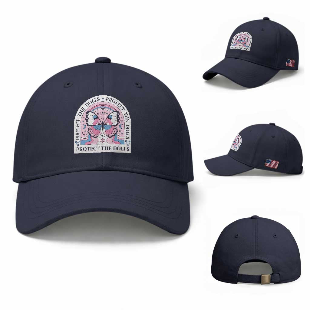 Protect The Dolls Baseball Cap Trans Women Pride Month Butterfly TS11 Baseball Cap Universal Fit Navy Print Your Wear