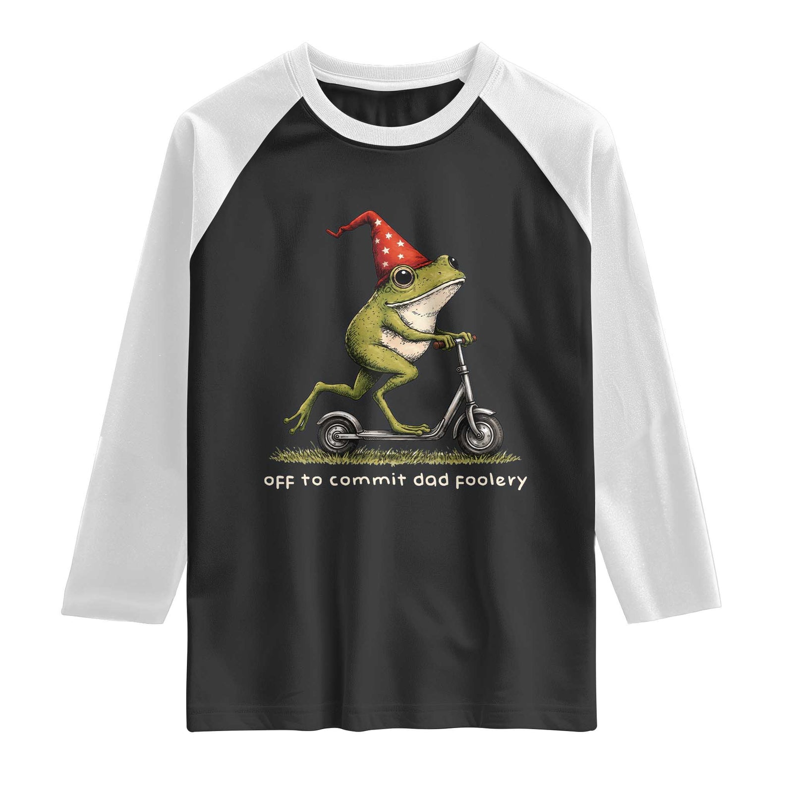 Off To Commit Dad Foolery Raglan Shirt Funny Daddy Frog Scooter Fathers Day TS11 Black White Print Your Wear
