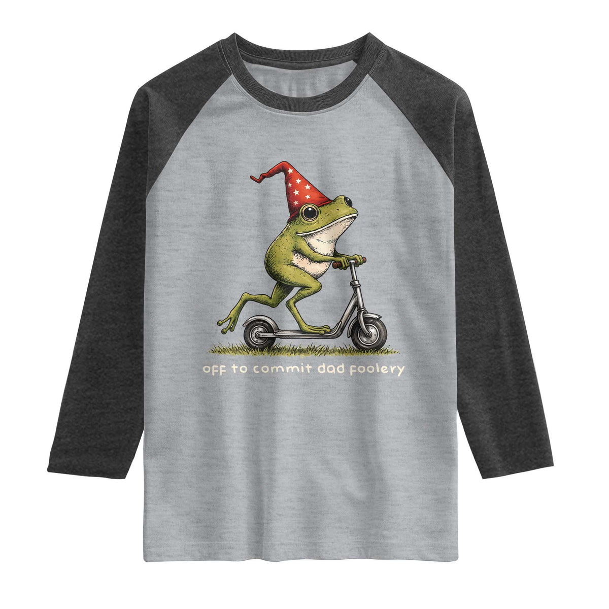 Off To Commit Dad Foolery Raglan Shirt Funny Daddy Frog Scooter Fathers Day TS11 Heather Gray Heather Charcoal Print Your Wear