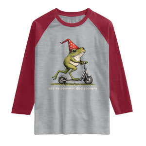 Off To Commit Dad Foolery Raglan Shirt Funny Daddy Frog Scooter Fathers Day TS11 Heather Gray Heather Red Print Your Wear