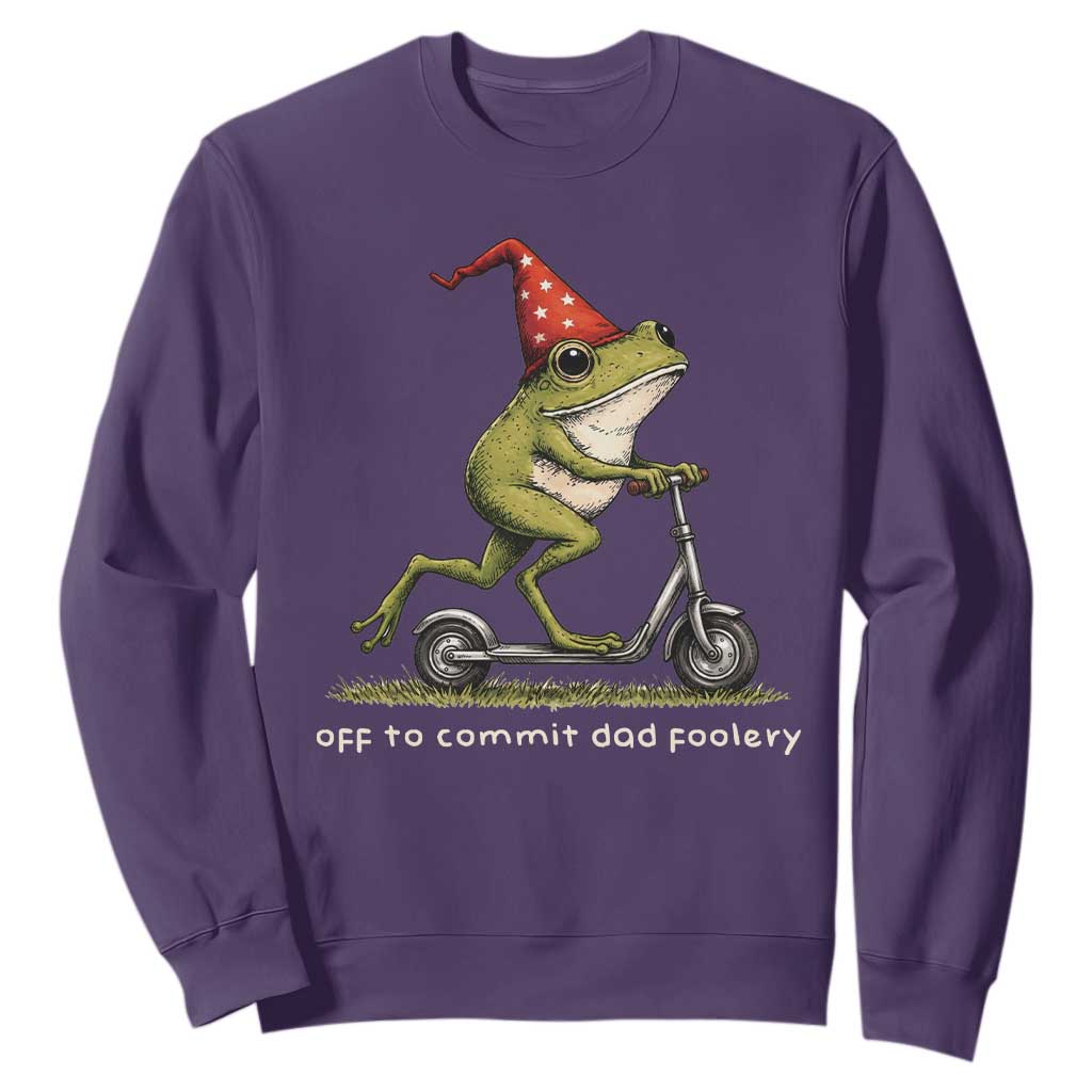 Off To Commit Dad Foolery Sweatshirt Funny Daddy Frog Scooter Fathers Day TS11 Purple Print Your Wear