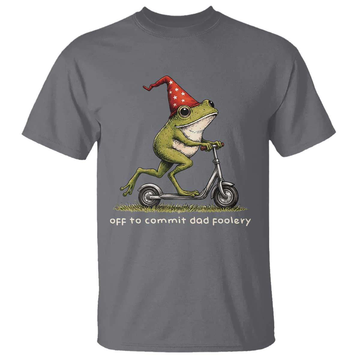 Off To Commit Dad Foolery T Shirt Funny Daddy Frog Scooter Fathers Day TS11 Charcoal Print Your Wear